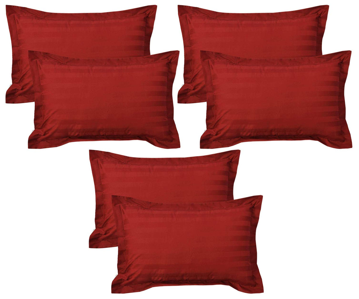 Kuber Industries 6 Pieces Cotton Luxurious Satin Striped Pillow Cover Set-17"x27" (Maroon) - (CTKTC040320)