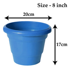 Kuber Industries Solid 2 Layered Plastic Flower Pot|Gamla for Home Decor,Nursery,Balcony,Garden,8"x 6",Pack of 8 (Blue)