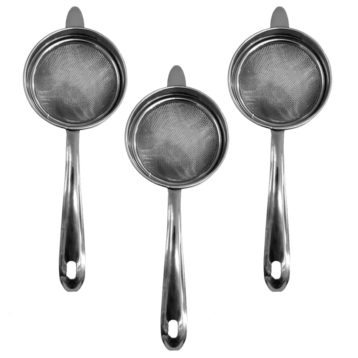 Kuber Industries Double Mesh Stainless Steel Strainer for Cocktails, Tea Herbs, Coffee & Drinks, 8cm - Pack of 3 (Silver)