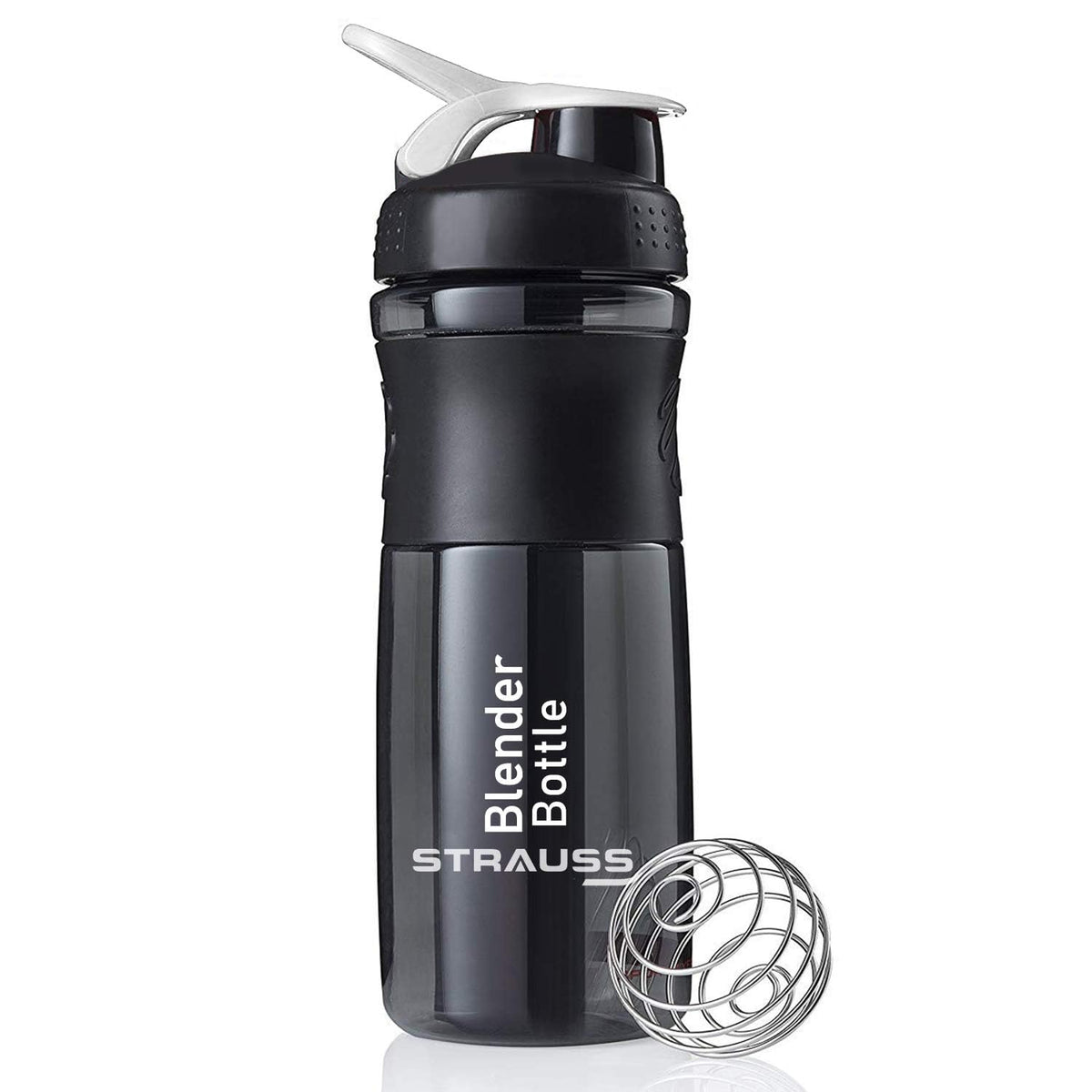 STRAUSS Blender Shaker Bottle | Leakproof Shaker Bottle for Protein Shake, Pre-workout and Bcaa Shake | Protein Shaker Bottle for Gym | BPA-Free Material- 760 ML,(Black) | Pack of 12