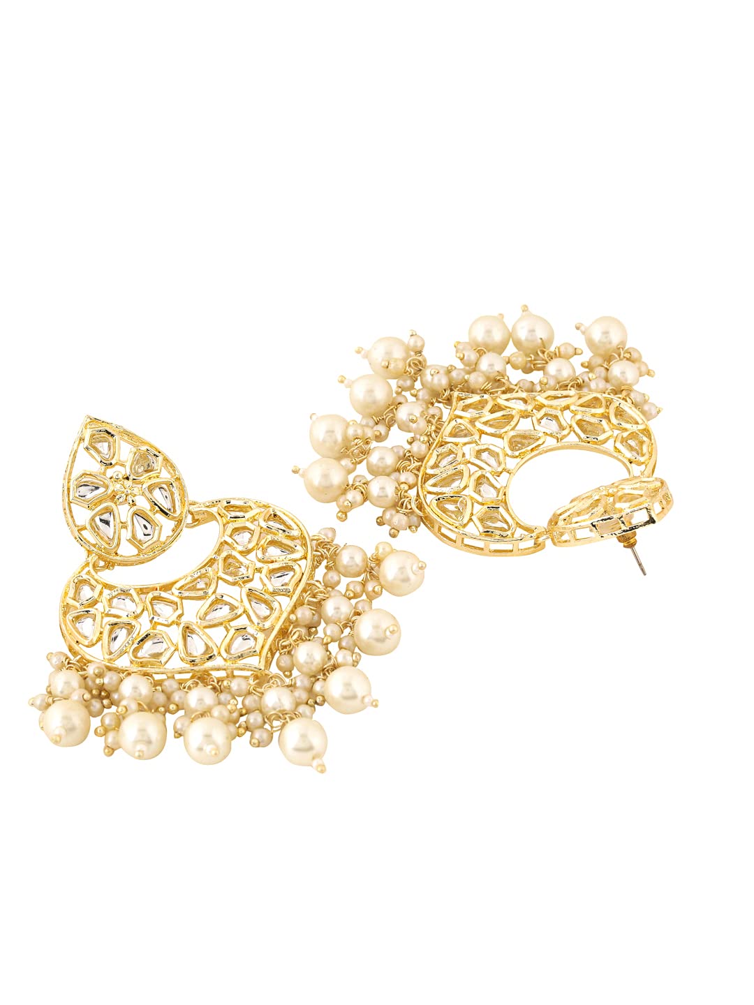 Yellow Chimes Earrings for Women Gold Toned Kundan Studded Pearl Drop Chandbali Earrings for Women and Girls