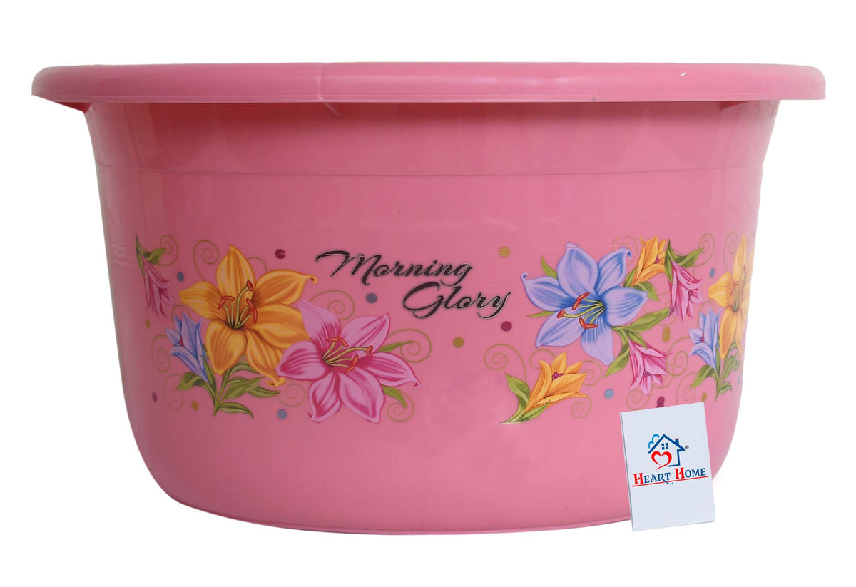 Heart Home Flower Print Unbreakable Plastic Multipurpose Bath Tub/Washing Tub 25 LTR (Pink)-HEART10588