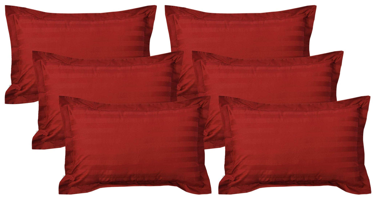 Kuber Industries 6 Pieces Cotton Luxurious Pillow Cover|Ultra Soft Satin Striped Pillow Case|Breathable & Wrinkle Free (Maroon)