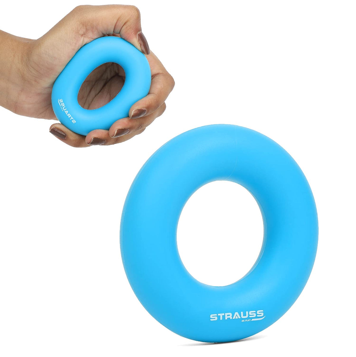 Strauss Silicon Palm Hand Grip Exerciser | Hand Strengthener for Carpal Tunnel Relief and Grip Strength | Silicone Finger Gripper and Finger Stretcher | Ideal for All Skill Levels, (Blue)