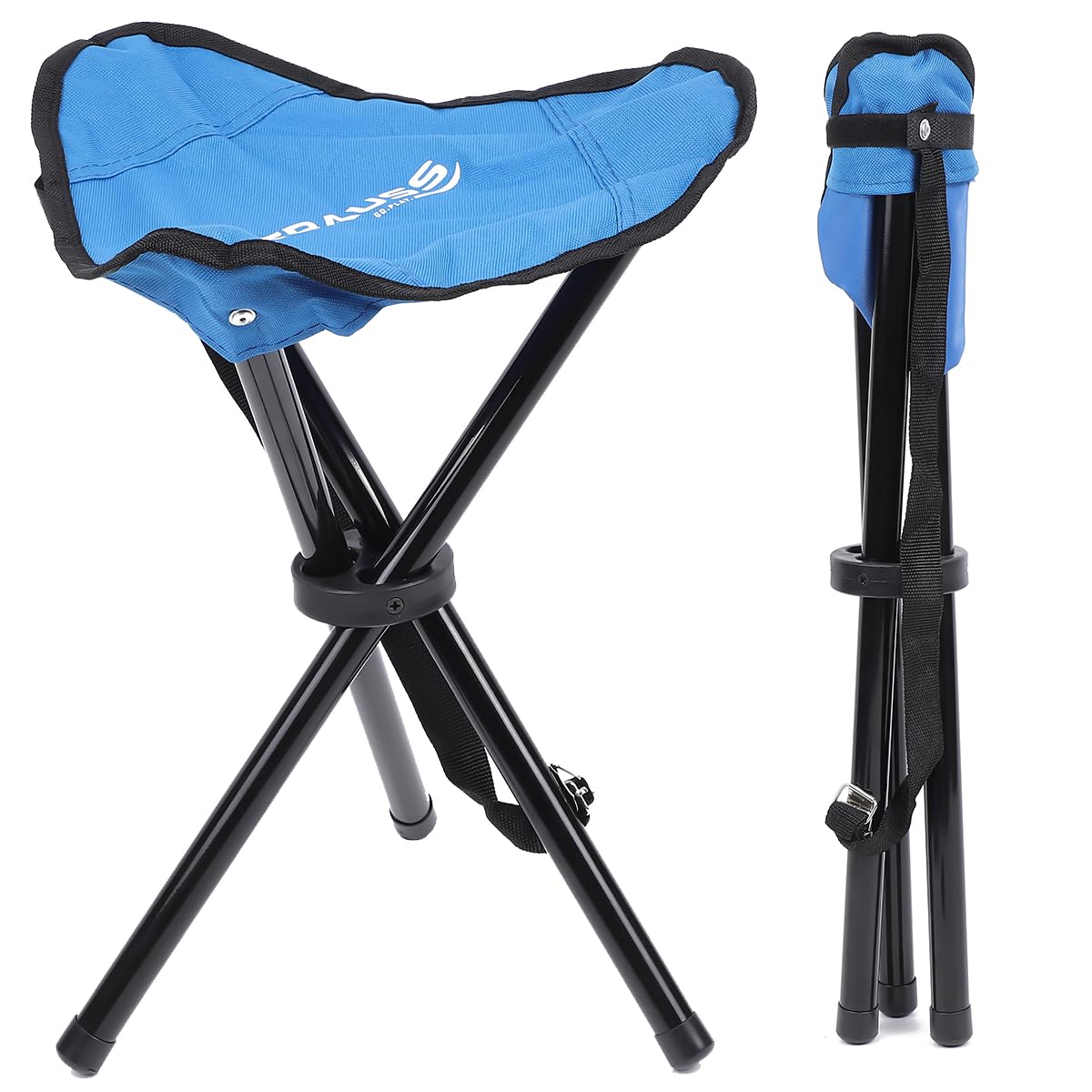 STRAUSS Folding Camping Chair |Portable & Foldable Stool for Camping, Fishing, Gardening, and Beach| 3-Leg Chair|Camping Accessories |Compact Outdoor Seat for Travel,Picnic,Outdoor,Blue,(32X32X42 cm)