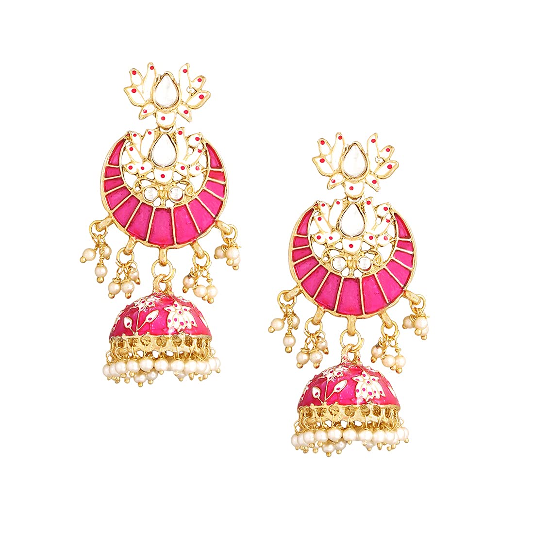 Yellow Chimes Jhumka Earrings for Women Gold Plated Traditional Pink Meenakari Lotus Chandbali Jhumka Earrings for Women and Girls