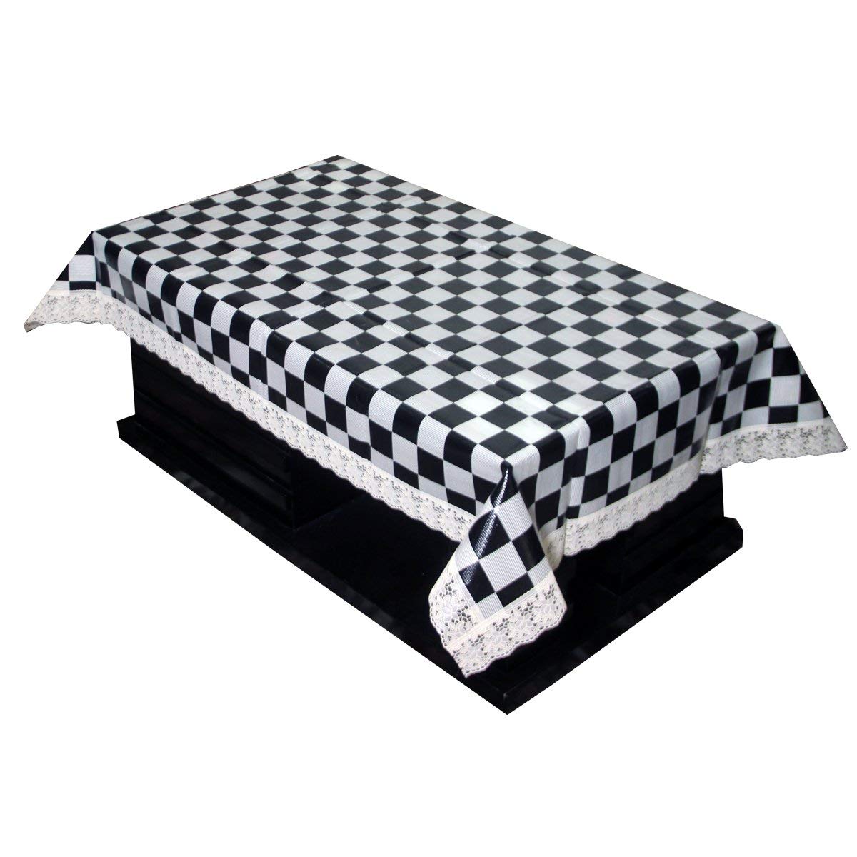 Kuber Industries Waterproof Chess PVC 4 Seater Center Table Cover - Cream & Black