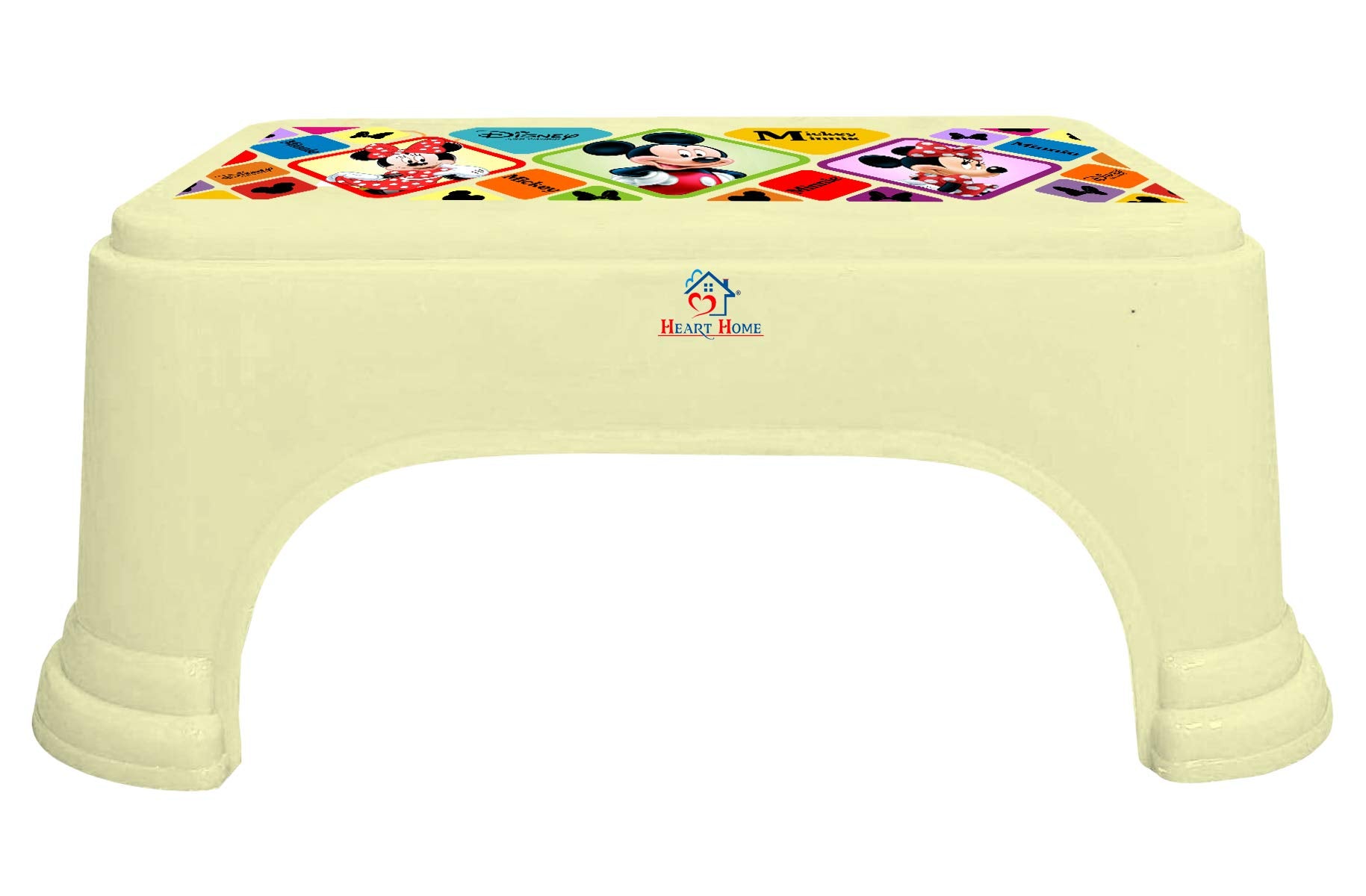 Heart Home Disney Mickey Minnie Print Square Plastic Bathroom Stool, Adults Simple Style Stool Anti-Slip with Strong Bearing Stool for Home, Office, Kindergarten (Cream) -HS_35_HEARTHS17700