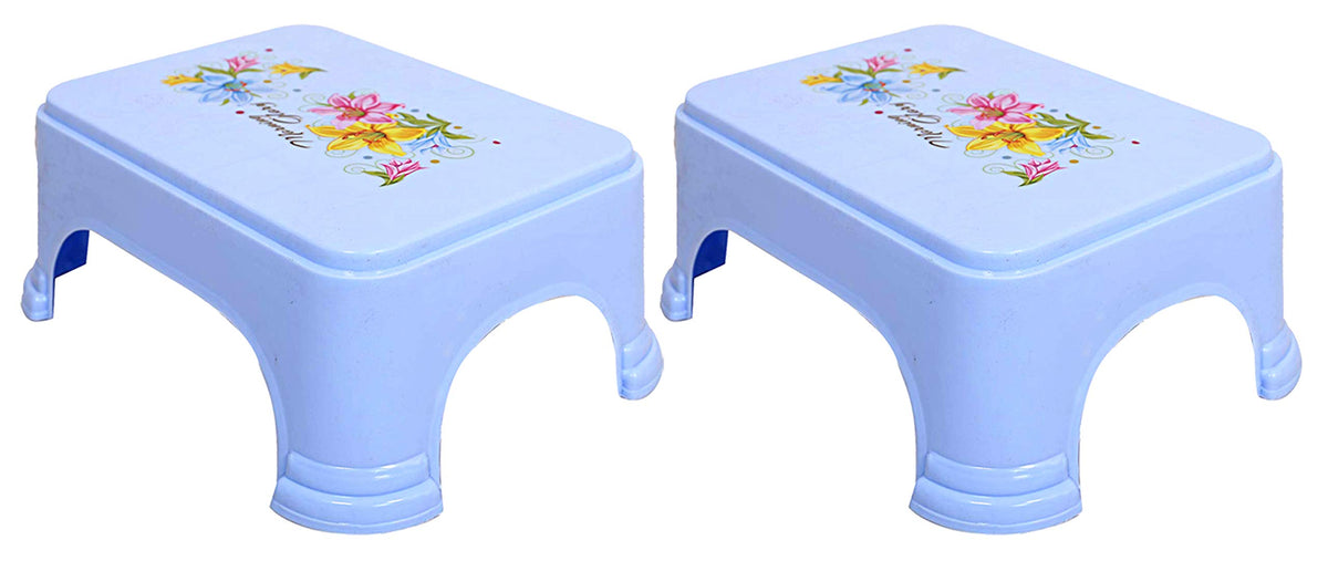 Kuber Industries Floral Print 2 Pieces Plastic Bathroom Stool, Blue-KUBMART10858