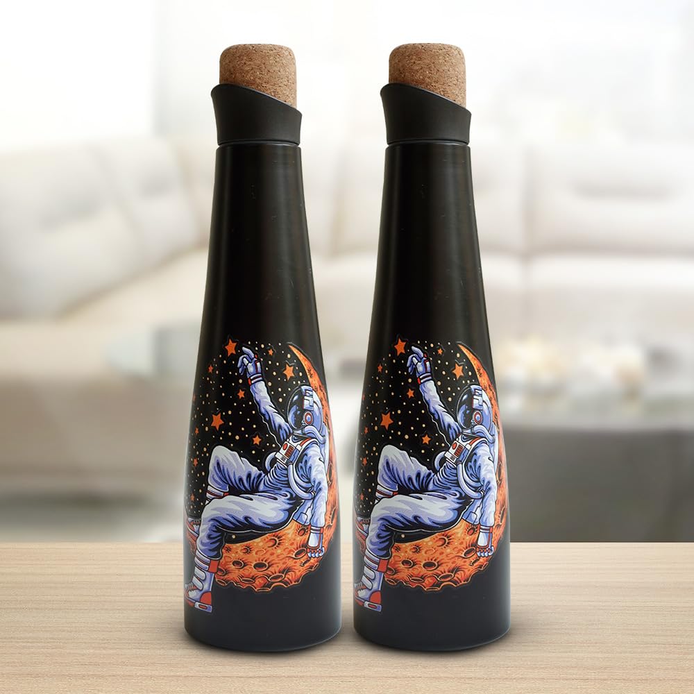 The Better Home Insulated Stainless Steel Water Bottle with Cork Cap | 18 Hours Insulation | Pack of 2-750ml Each | Hot Cold Water for Office School Gym | Leak Proof & BPA Free | Astronaut Design