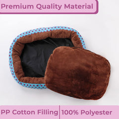 Homestic Dog & Cat Bed|Soft Plush Top Pet Bed|Oxford Cloth Polyester Filling|Medium Washable Dog Bed|Circular Cat Bed with Rise-Edge Pillow|QY039BC-L|Blue & Coffee