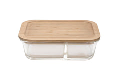 USHA SHRIRAM Borosilicate Glass Tiffin Box 2 Compartments|980ml|Bamboo Lid