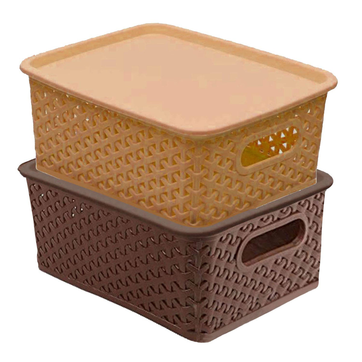 Kuber Industries Plastic 2 Pieces Small Size Multipurpose Solitaire Storage Basket with Lid (Multi) -CTLTC012541