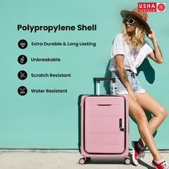 USHA SHRIRAM Check-in Bag (24 inch - 65cm) Collapsible Luggage Bag | Rose Pink| Suitcase for Travel | 360 Degree Wheel & Lock | Foldable Trolley Bag for Travel