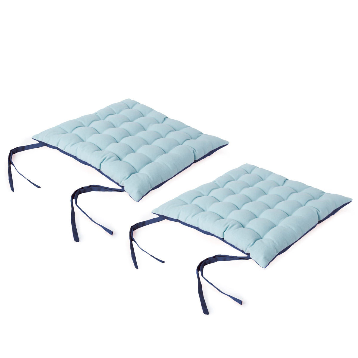Encasa Homes 2 pcs Chair Cushions 40x40 cm - Ice Blue + Cobalt - Dyed Canvas Square Seat Cushions with Micro-Fiber Filling & Ties for Sitting, Pooja, Dining & Office Table