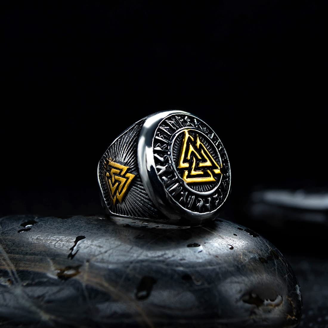 Yellow Chimes Silver & Black Rings For Men