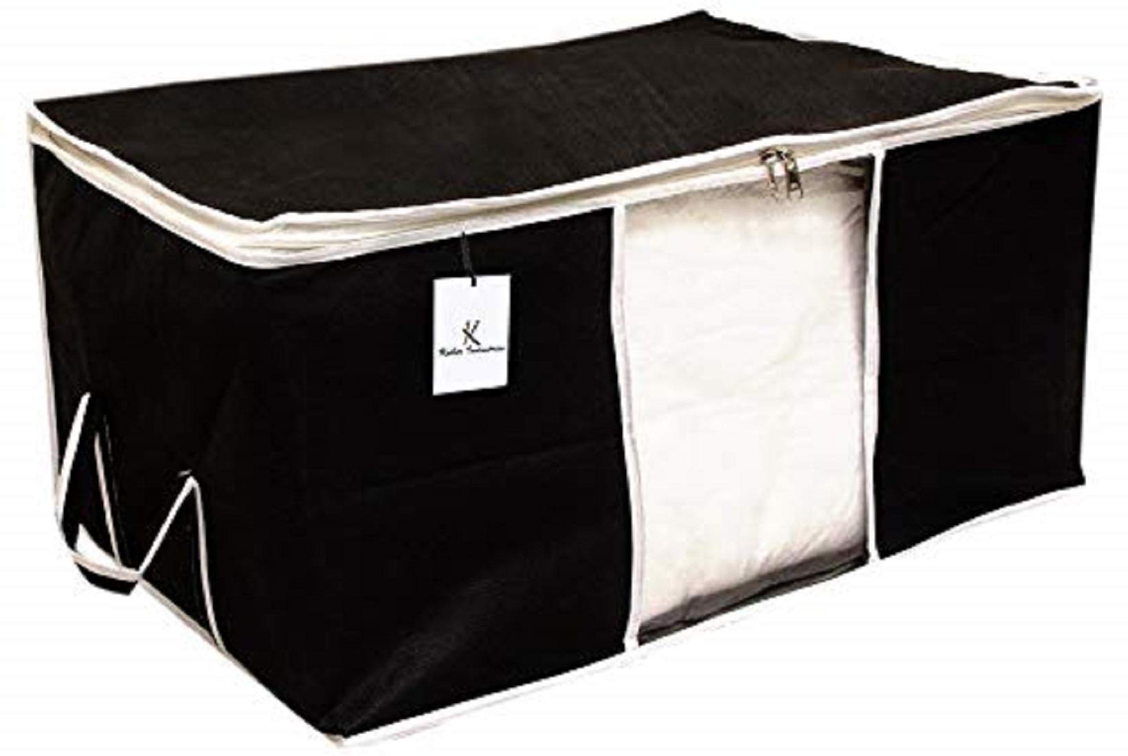 Kuber Industries Non Woven 2 Pieces Saree Cover and 2 Pieces Underbed Storage Bag, Cloth Organizer for Storage, Blanket Cover Combo Set (Black) -CTKTC038464