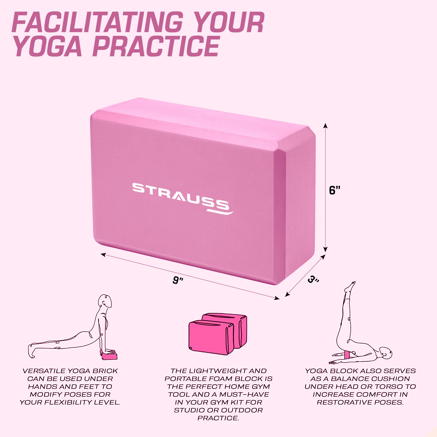 Strauss Yoga Block, (Pink)