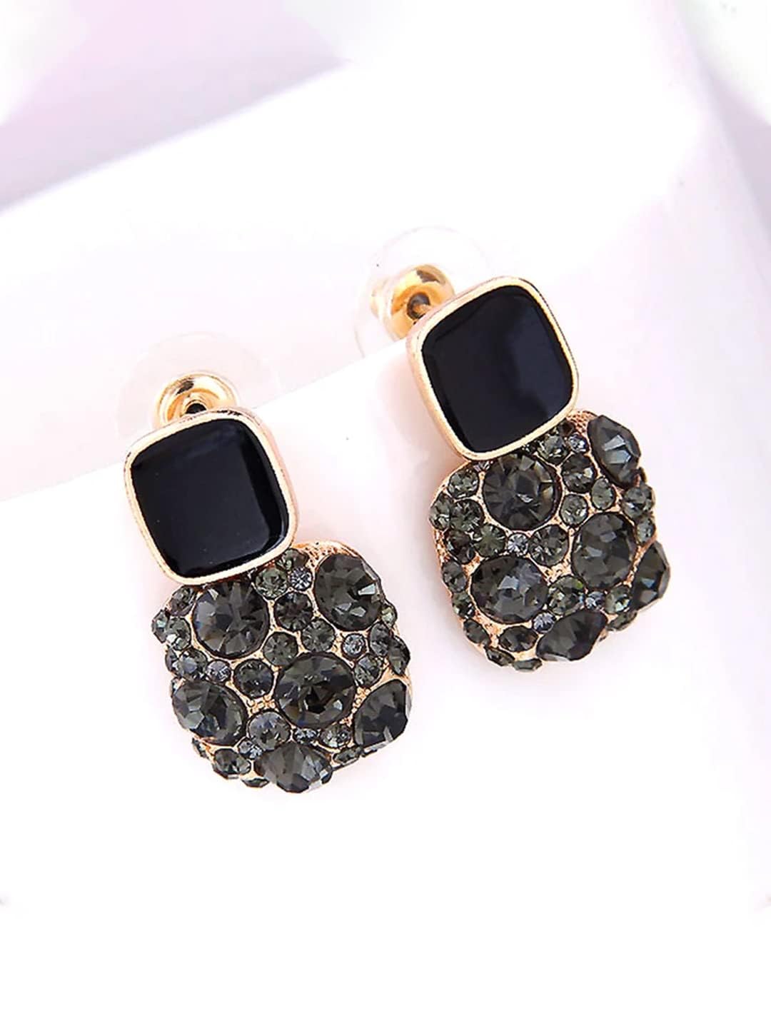 Kairangi Earrings For Women Black Stone Studded Geometrical Shape Stud Drop Earrings For Women and Girls