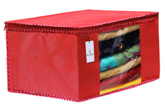 Kuber Industries 3 Piece Non Woven Fabric Saree Cover Set with Transparent Window, Extra Large, Red-CTKTC31880
