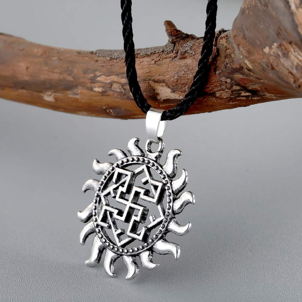 Yellow Chimes Silver Plated God Sun Swastika Symbol Black Leather Rope ...