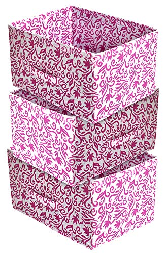 Kuber Industries Leaf Print Non Woven Fabric 3-Replacement Drawer Storage And Cloth Organizer Unit for Closet (Pink)-KUBMART16008