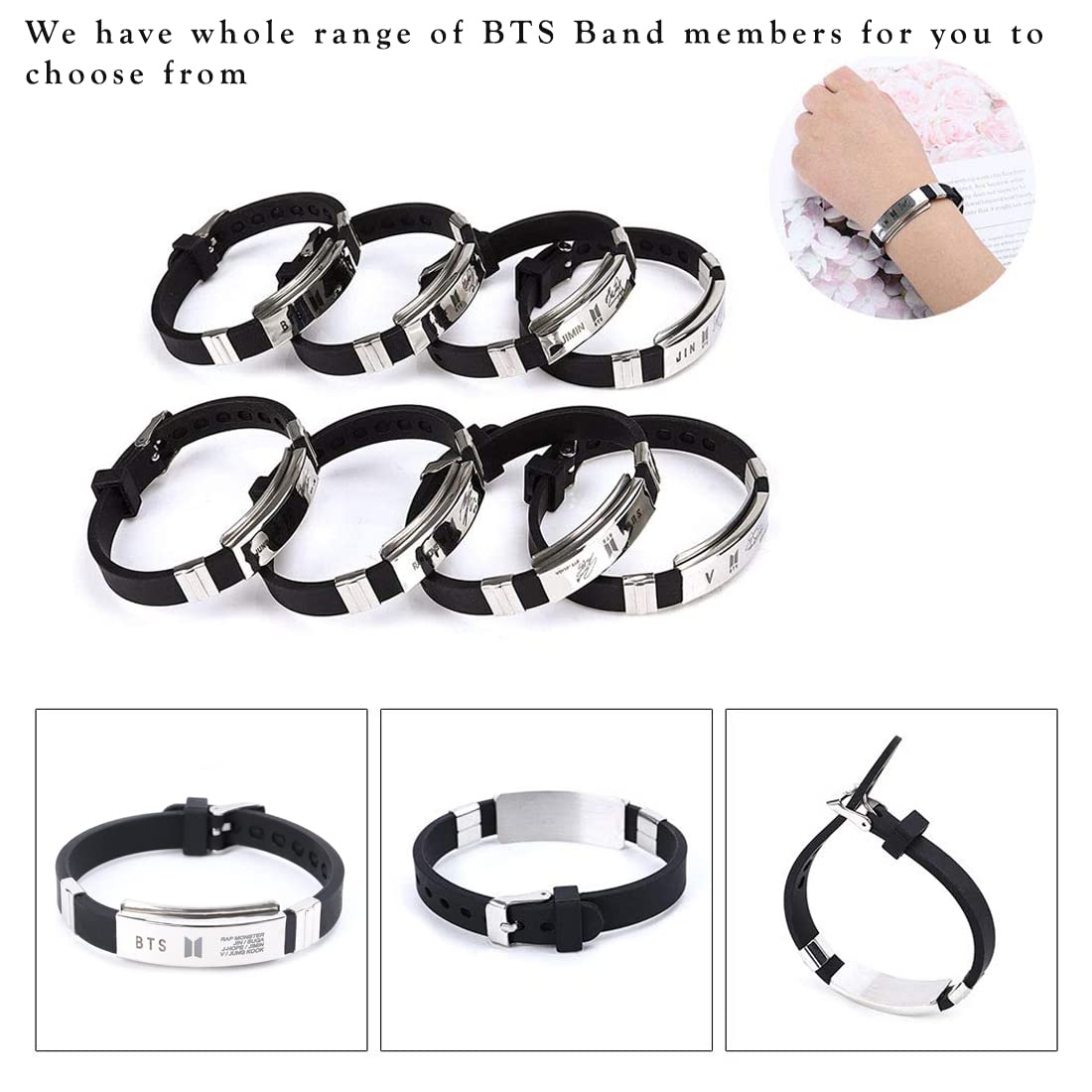 Kpop BTS Stainless Steel Silicon Wristband Bangtan Boys Unisex Bracelet  Jungkook Jimin V Suga at Rs 686/piece | Accessories in New Delhi | ID:  23092286091