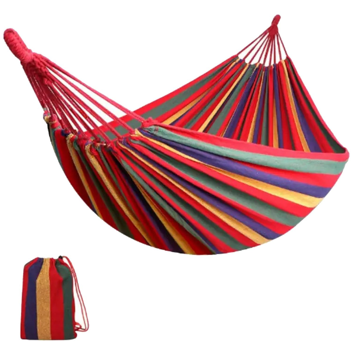 Homestic Canvas Travel Hammock |Garden Hammock Swing for Adults|160 KG Load Bearing Capicity|Including 2 Rope, 1 Bag (Red & Yellow)