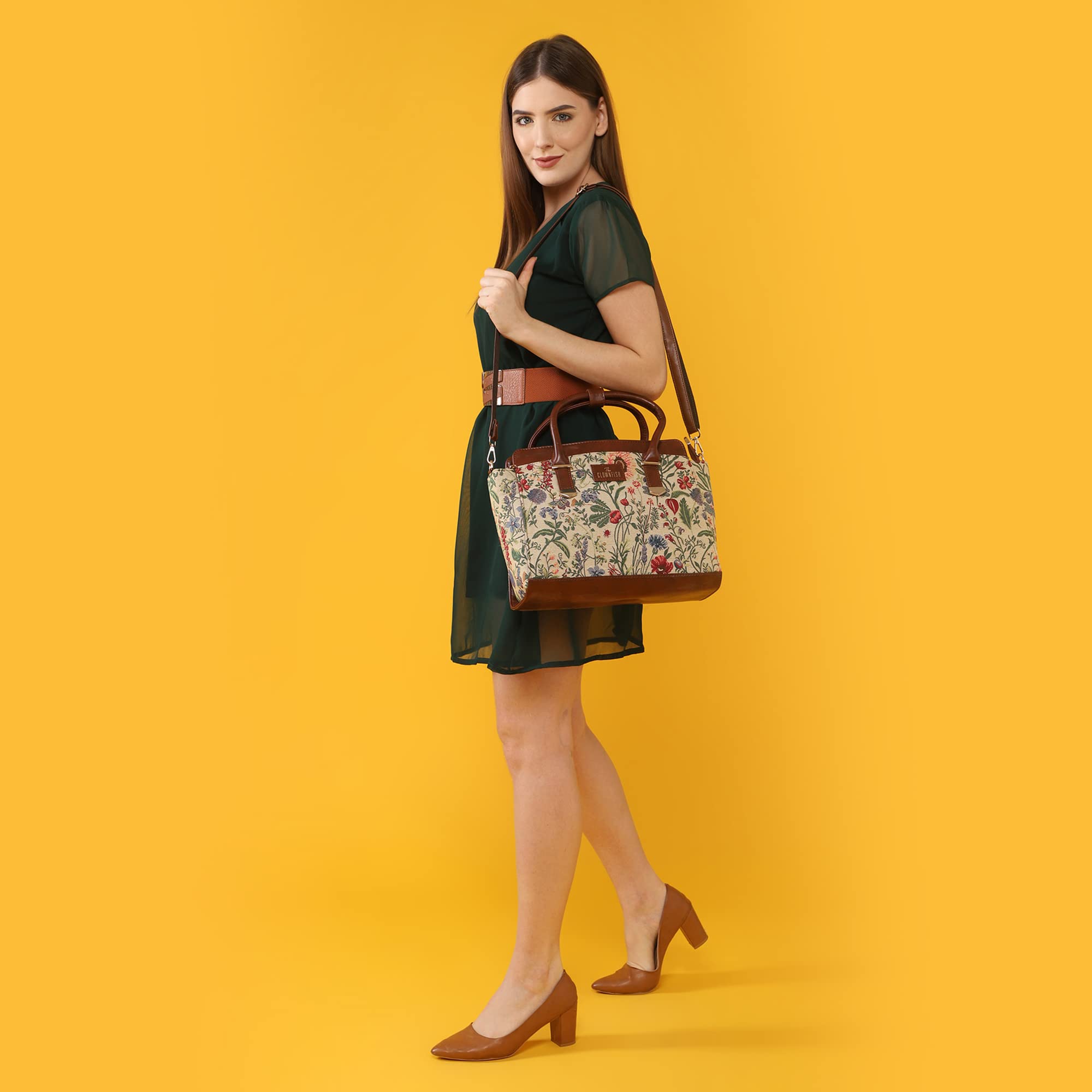 The Clownfish Zella Handbag for Women Office Bag Ladies Shoulder Bag Tote for Women College Girls (Flax)