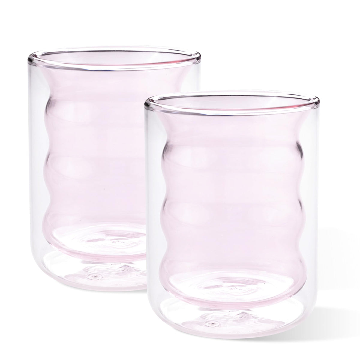 UMAI Double Wall Borosilicate Glass Coffee Mug Set of 2-200ml | Unique Curvy Design | High Thermal Resistance | Microwave/Dishwasher Safe | Gifting Pack for Friends/Couples | Pink