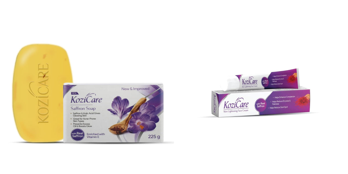 Kozicare Saffron Soap (Pack of 3) & Face Cream - 15g | Saffron Face Cream for Glowing Skin, Kojic Acid Soap, Alpha Arbutin, Niacinamide Cream | Bath Soap for Men & Women, Sabun Soap