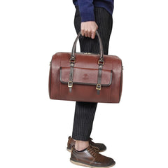 The Clownfish Arlo 25 litres Unisex Faux Leather Travel Duffle Bag Weekender Bag (Chocolate)