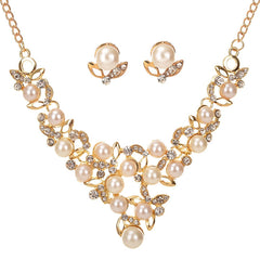 Yellow Chimes Necklace with Earrings Collection Gold Plated and Pearl Jewellery Set for Women (White;Golden)