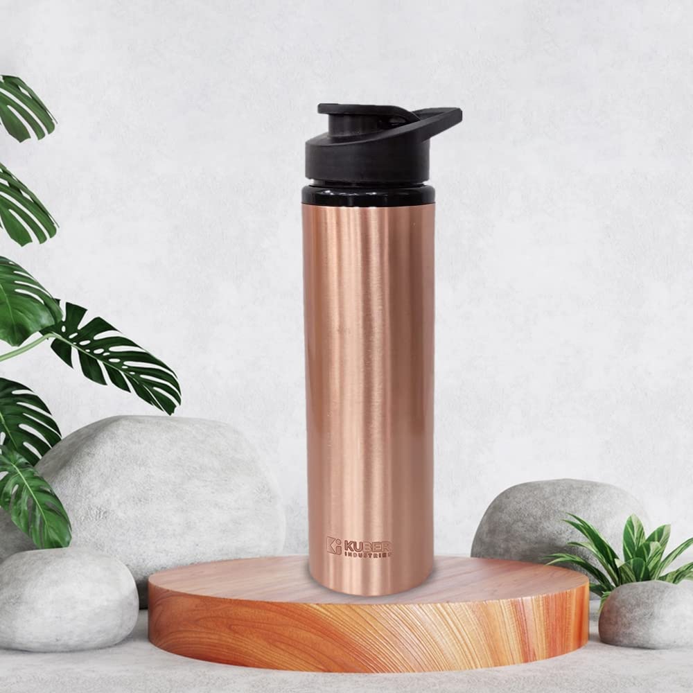 Kuber Industries Copper Water Bottle with Sipper 750ml| Leak Proof Sipper Bottle|Designer 100% Pure Copper Bottle | Copper Bottle For Home, Office, Kids (Pack of 1)