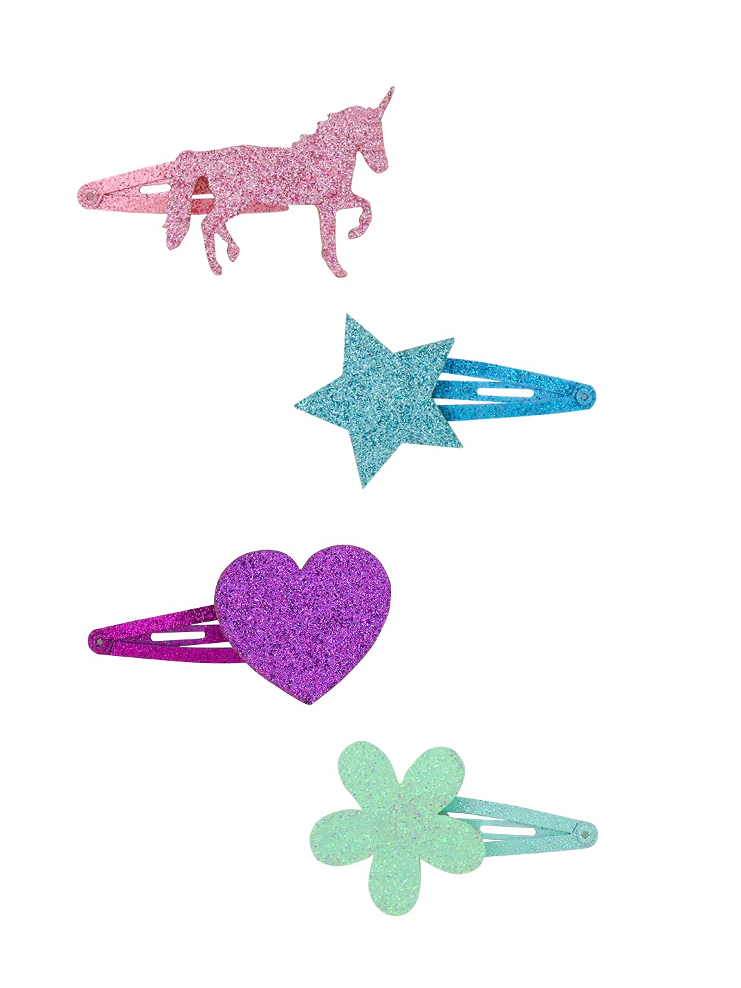 Melbees by Yellow Chimes 8 Pcs Hair Clips for Kids Unicorn Heart Star Fancy Snap Hairpins Hair Accessories for Girls Kids (Pack of 8), Multi-Color, Medium (YCHACL-KD016-MC)
