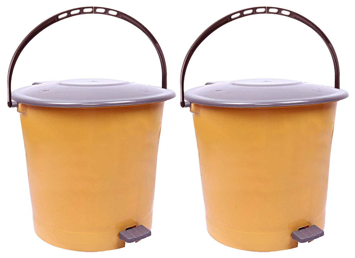 Kuber Industries Pack of 2 Step-On Pedal Dustbin|Multipurpose Dust Bin|Plastic Dustbin For Kitchen, Bedroom, Office|Garbage bin|Waste bin|5 Liters (Cream & Brown)