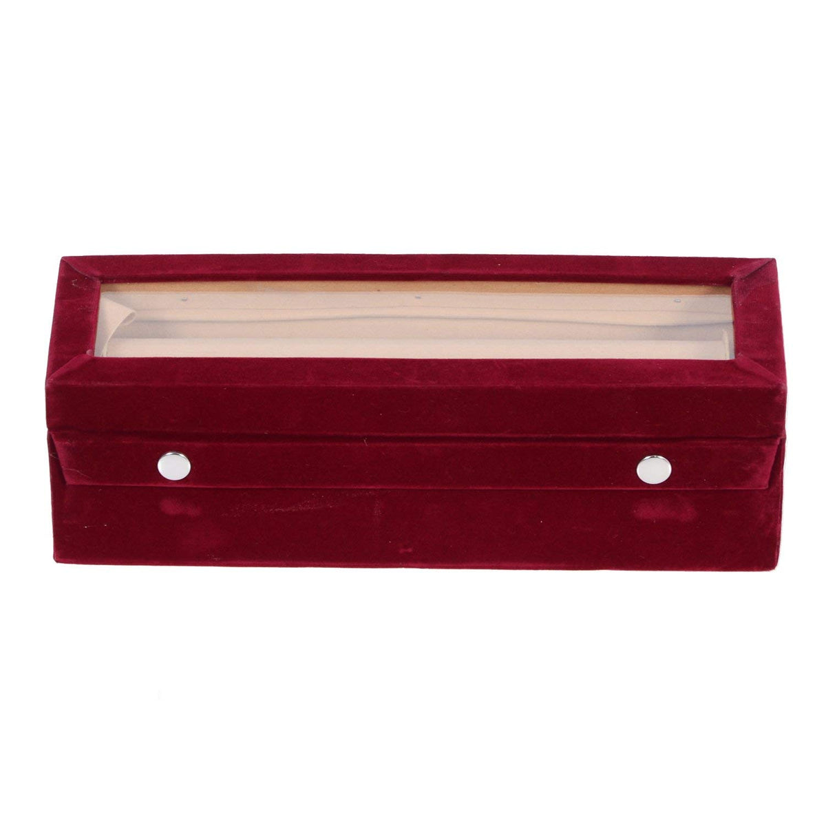 Kuber Industries Wooden 1 Piece One Rod Transparent Velvet Bangle Storage Box, Maroon - CTKTC22789,Standard