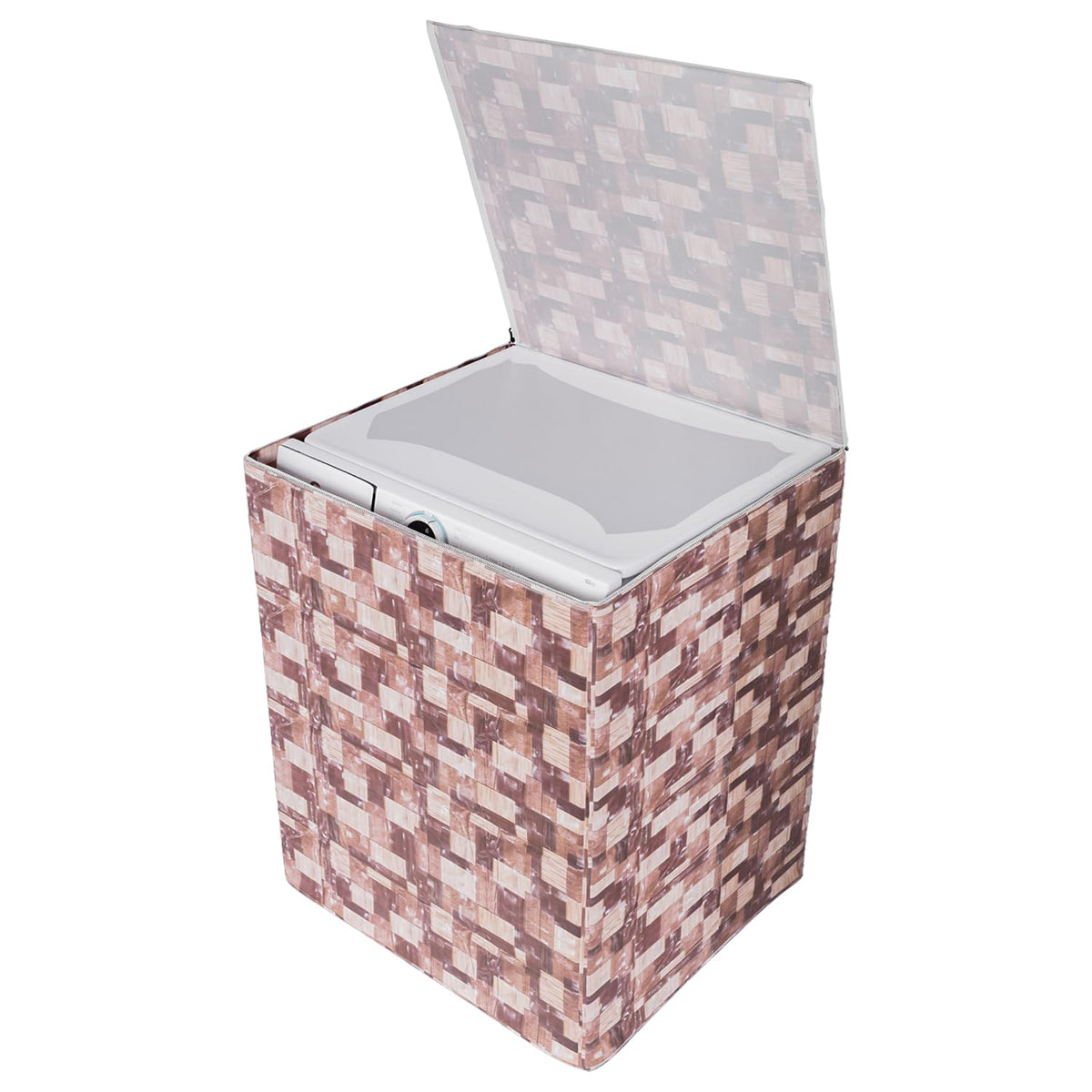 Kuber Industries Washing Machine Cover | Brick New Check Design Washing Machine Cover | PVC Top Load Fully-Automatic Washing Machine Cover | Brown