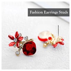 Yellow Chimes Earrings for Women and Girls | Fashion Red and White Stone Crystal Studs Earring | Gold Plated Stud Earrings | Floral Shape Western stud Earrings | Accessories Jeellery for Women | Birthday Gift for Girls and Women Anniversary Gift for Wife