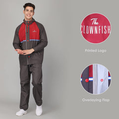 The Clownfish Christopher Men's Waterproof Polyester Double Coating Reversible Raincoat with Hood. Set of Top and Bottom. Printed Plastic Pouch with Rope