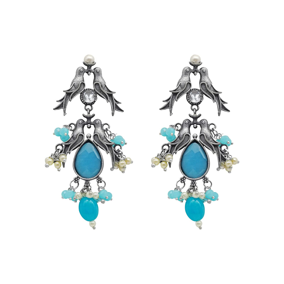 Teejh Shyala Blue and Silver Oxidised Earring