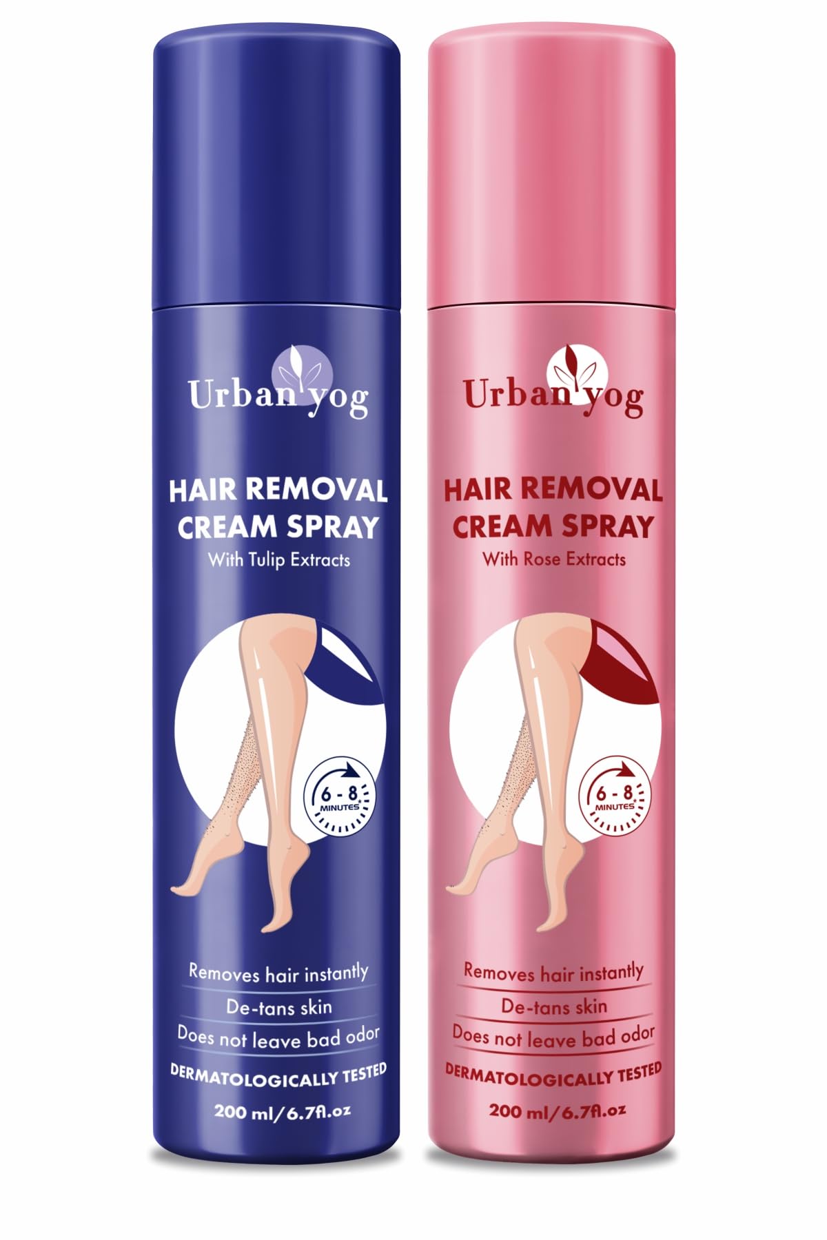 Urban Yog Hair Removal Cream Spray for Women (200 ML * 2 Units) | Combo Flavor - Tulip and Rose | Painless Body Hair Removal Cream