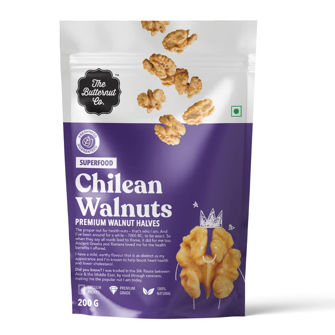 The Butternut Co. Chilean Walnut Halves 200g, 100% Natural, High Protein & High Fiber, Gluten Free, Superfood, Akrot Kernels