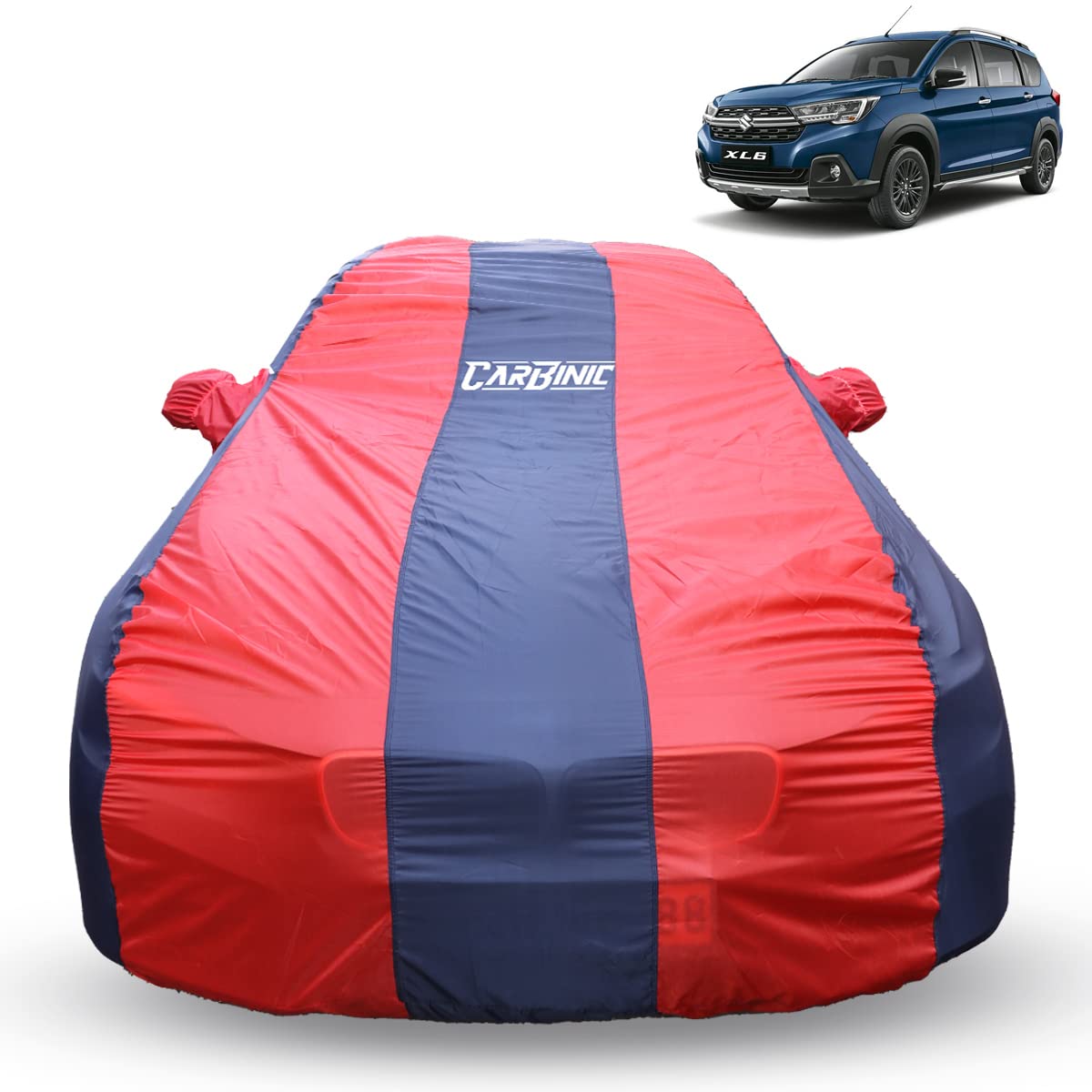 CARBINIC Car Body Cover for Maruti Suzuki XL6 2019 | Water Resistant, UV Protection Car Cover | Scratchproof Body Shield | Dustproof All-Weather | Mirror Pocket & Antenna | Car Accessories, Blue Red