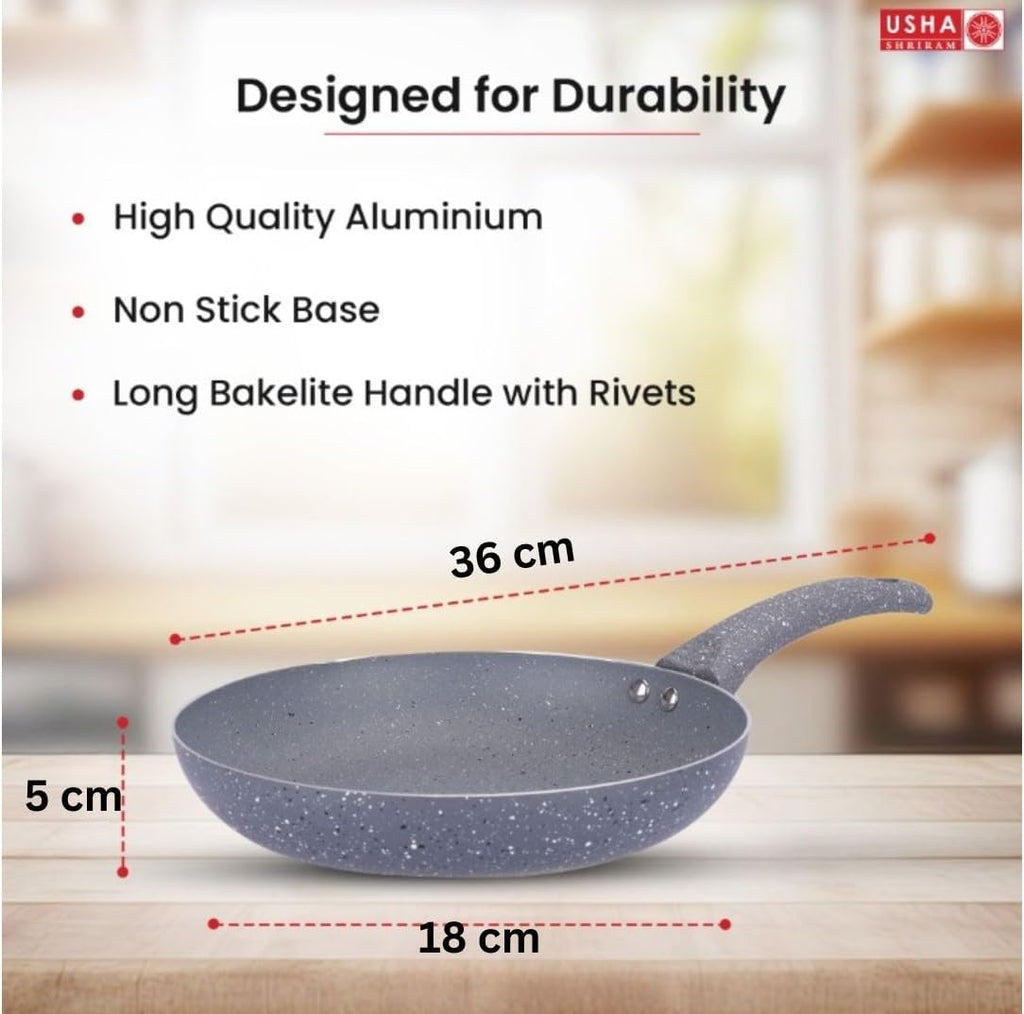 USHA SHRIRAM Grey Non-Stick Cookware Ensemble | 3L Handi with Lid, 18c ...