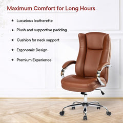 USHA SHRIRAM Brown Ergonomically Designed Back Executive Office Chair | Lift Lock Tilt Mechanism | Class III Gas Lift | Conference Room Chair | Office Chair for Home | Leathereate Chair with Arm Rest