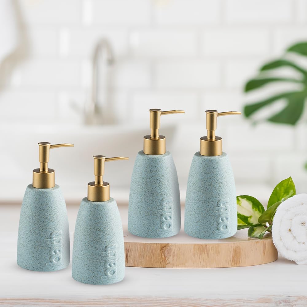 The Better Home 320ml Dispenser Bottle - Blue (Set of 4) | Ceramic Liquid Dispenser for Kitchen, Wash-Basin, and Bathroom | Ideal for Shampoo, Hand Wash, Sanitizer, Lotion, and More