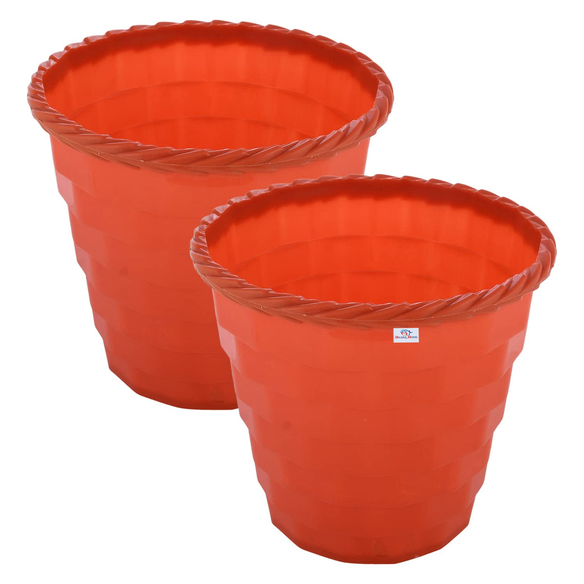 Heart Home Brick Flower Pot|Durable Plastic Flower Pots|Planters for Home Décor|Garden|Living Room|Balcony|8 Inch|Pack of 2 (Orange)