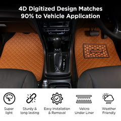 CARBINIC 4D Car Mats - Universal Fit | Premium Double Layered Car Foot Mats | Anti-Skid Car Floor Mats | Waterproof | Heel Pad | Car Accessories - Interior | Tan