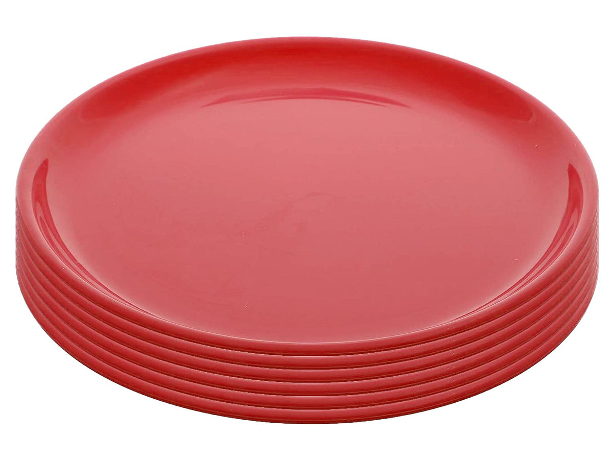 Kuber Industries Round Plastic Microwave/Dishwasher Safe Dinner Plates Set for Families, Parties, Daily Use, Set of 6 (Pink), Standard (HS39KUBMART022237)